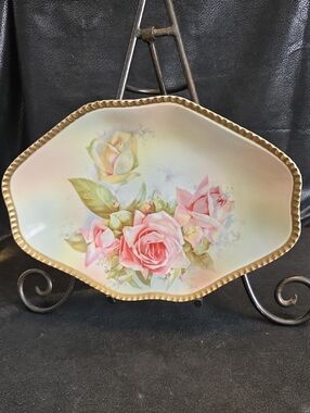 Antique Royal Rudolstadt Hand-Painted Pink Rose Serving Bowl Made In Prussia